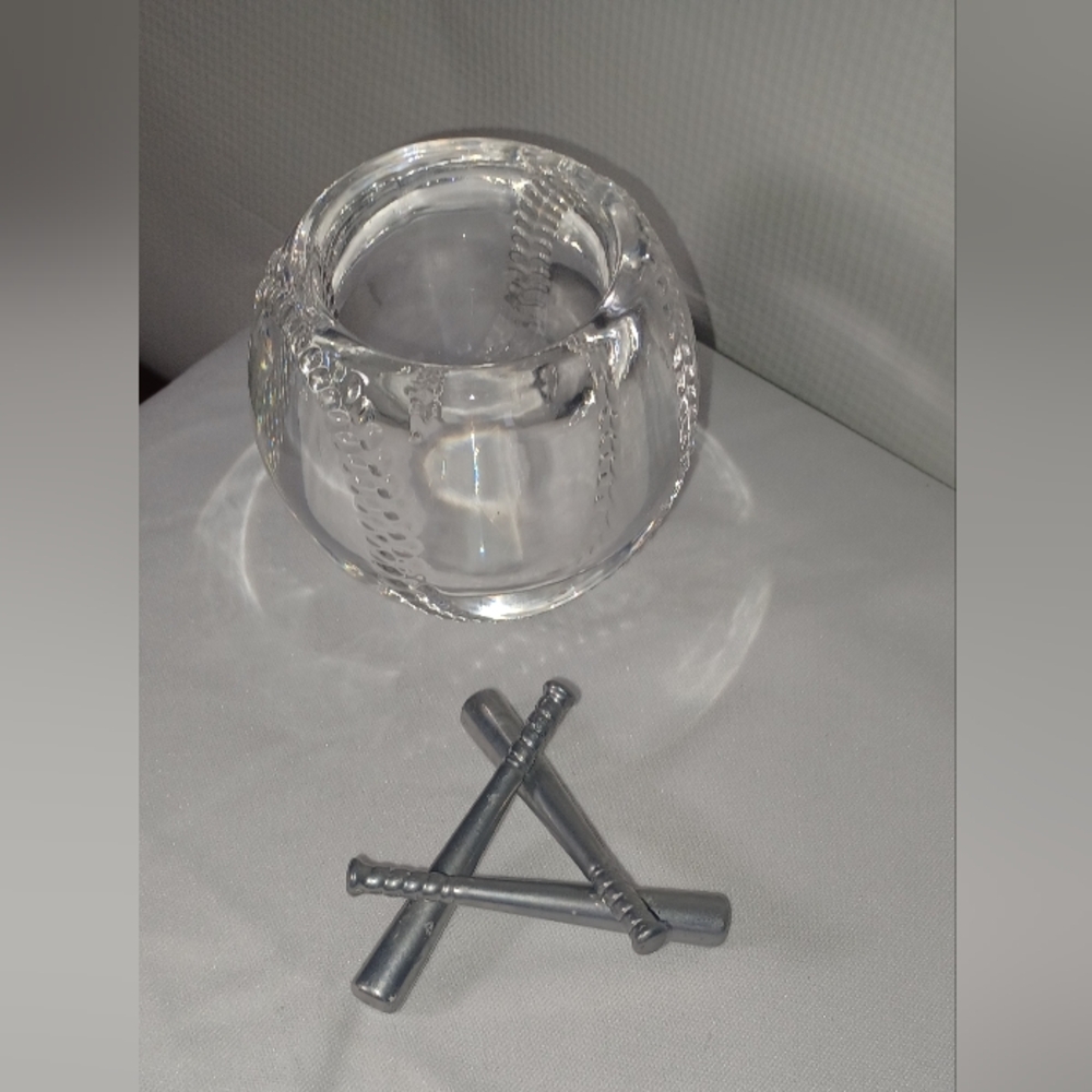 Partylite Batter Up Baseball Crystal Glass Votive Candle Holder With Bat Stand. - Picture 2 of 10